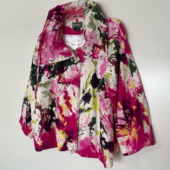 Berek Floral Jacket Extra Large Lagenlook Artsy Rhinestones Full Zip Art To Wear - Picture 6 of 12